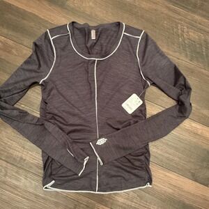 Free People Movement Long Sleeve Top Black Contrast Stitch Thumbhole Size S